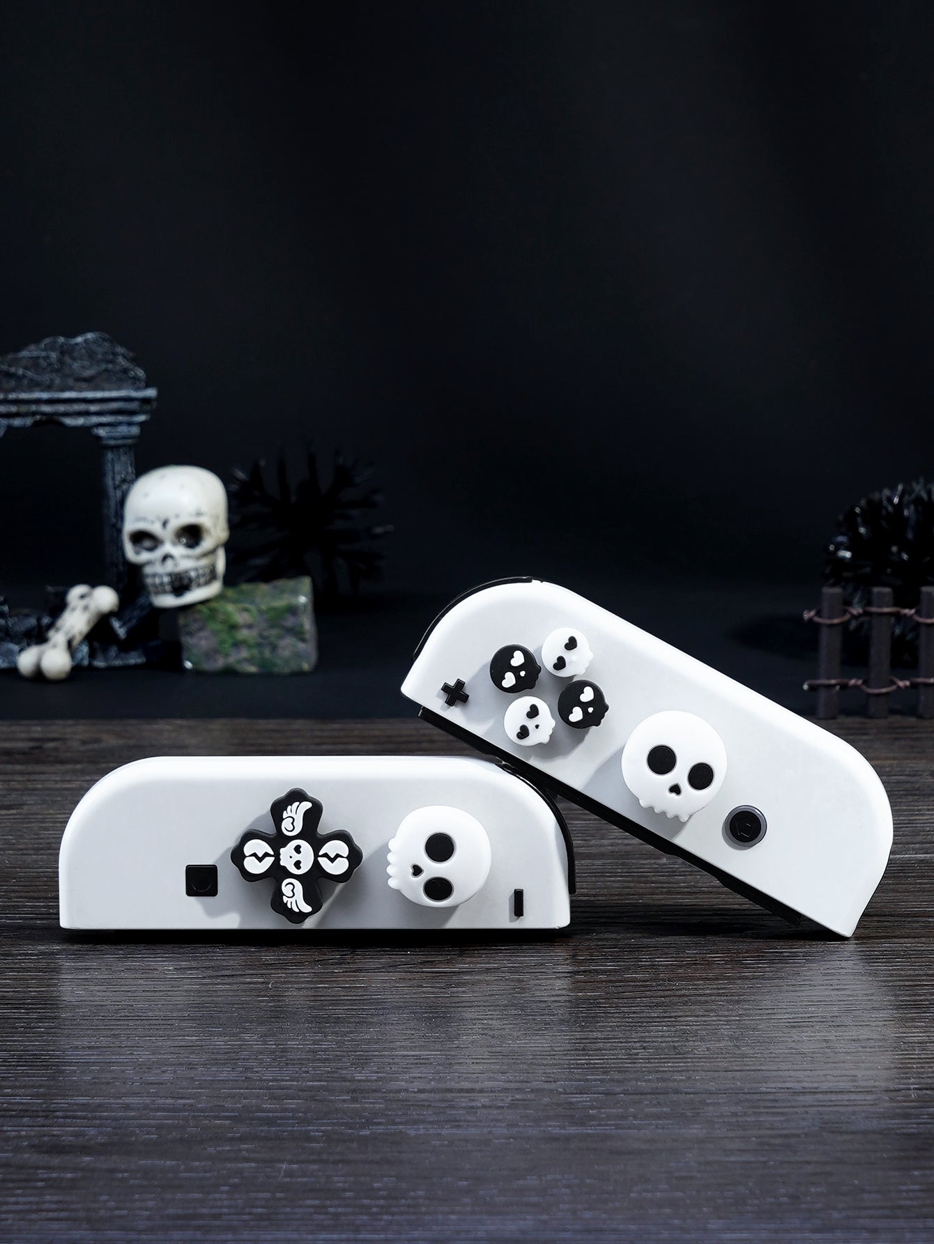 Jemdo Skull Edition Thumb Grip Caps & Button Set for Switch