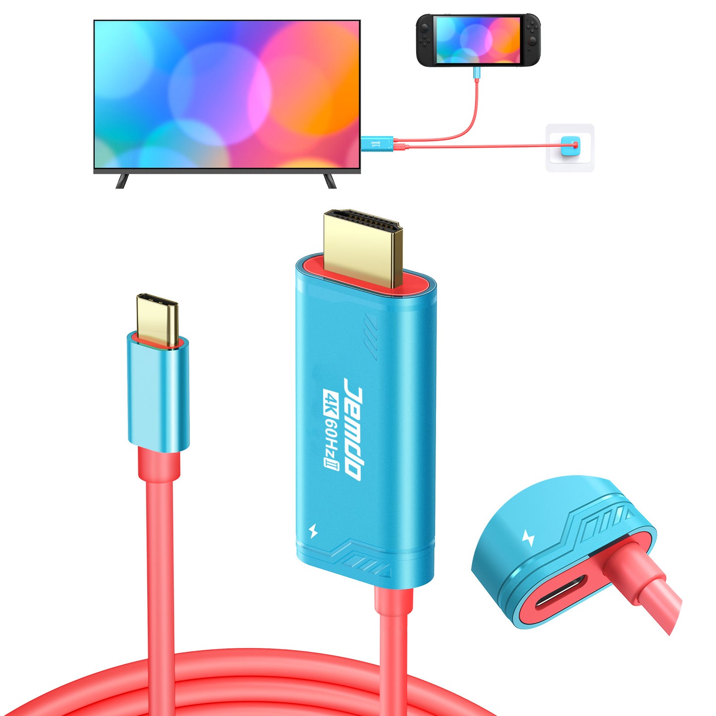 Jemdo 4K USB-C to  Angled HDMI Cable for Switch2/OLED