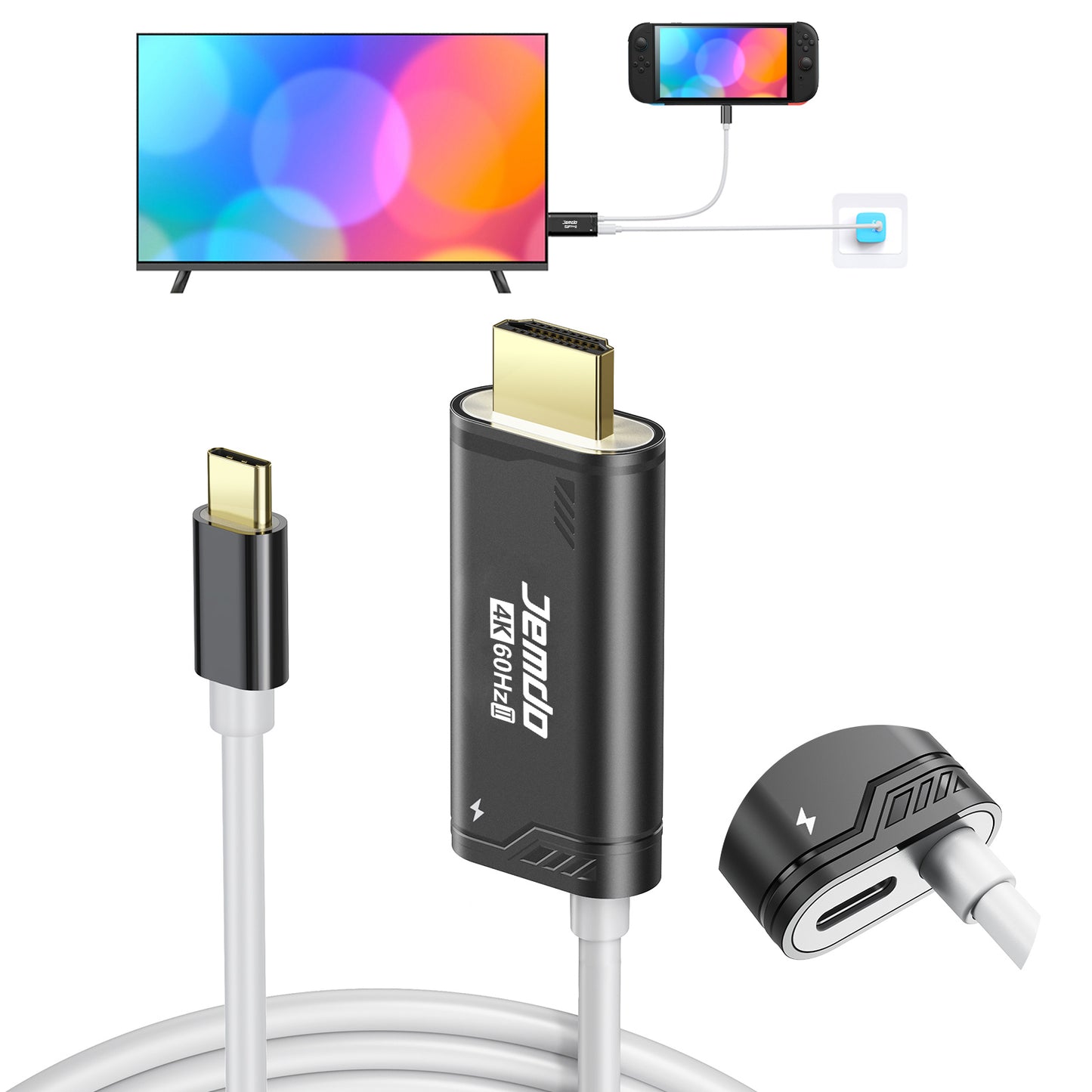 Jemdo 4K USB-C to  Angled HDMI Cable for Switch2/OLED