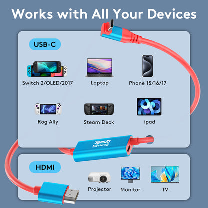Jemdo 4K USB-C to  Angled HDMI Cable for Switch2/OLED