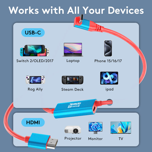 Jemdo 4K USB-C to  Angled HDMI Cable for Switch2/OLED