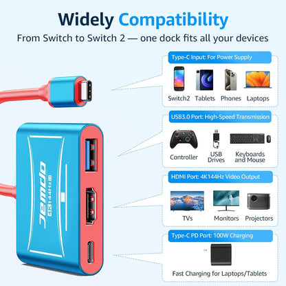 Jemdo USB-C to HDMI Dock for Switch 2/OLED