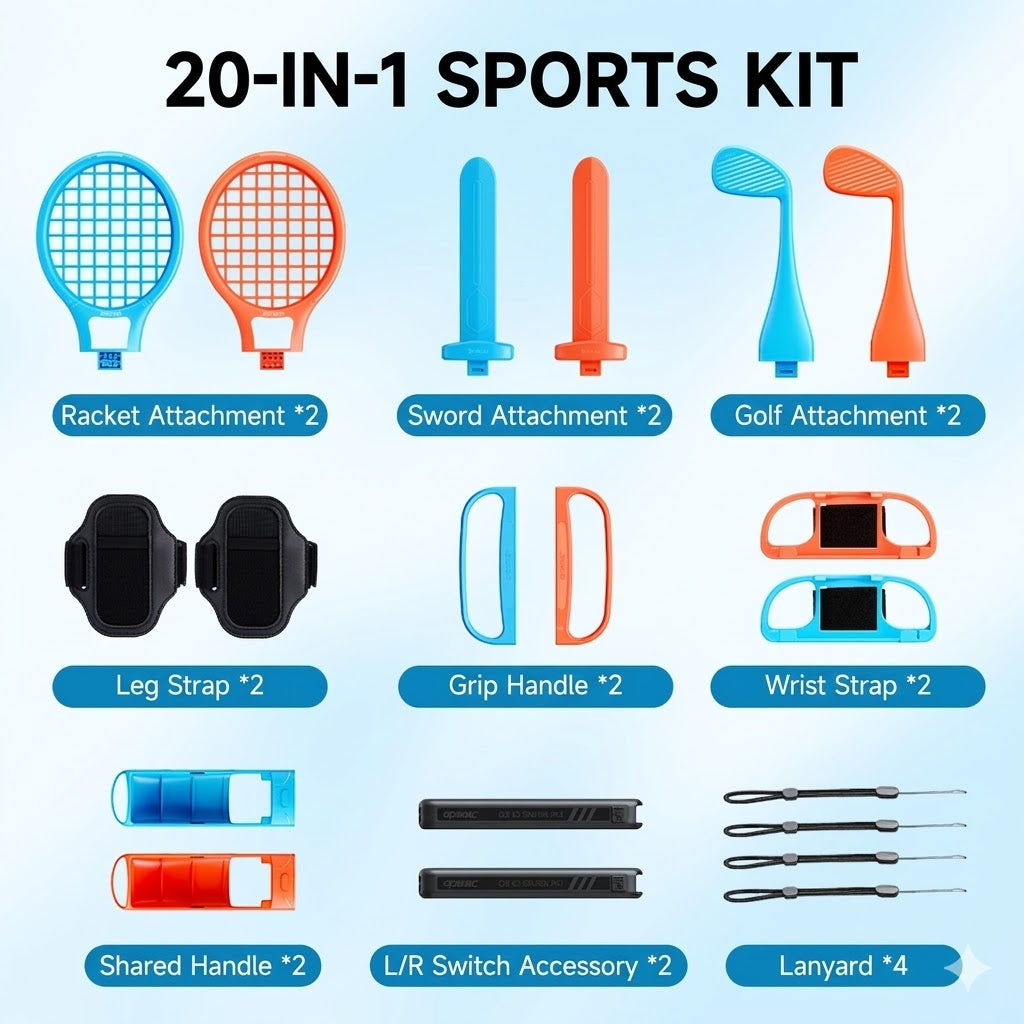Jemdo 20-in-1 Motion Sports Accessories Set for Switch 1/2